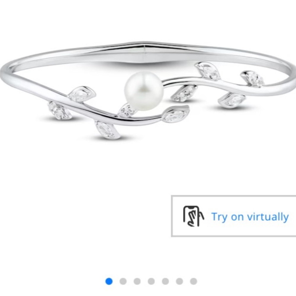 Cultured Pearl & White Lab-Created Sapphire Leaf Bangle